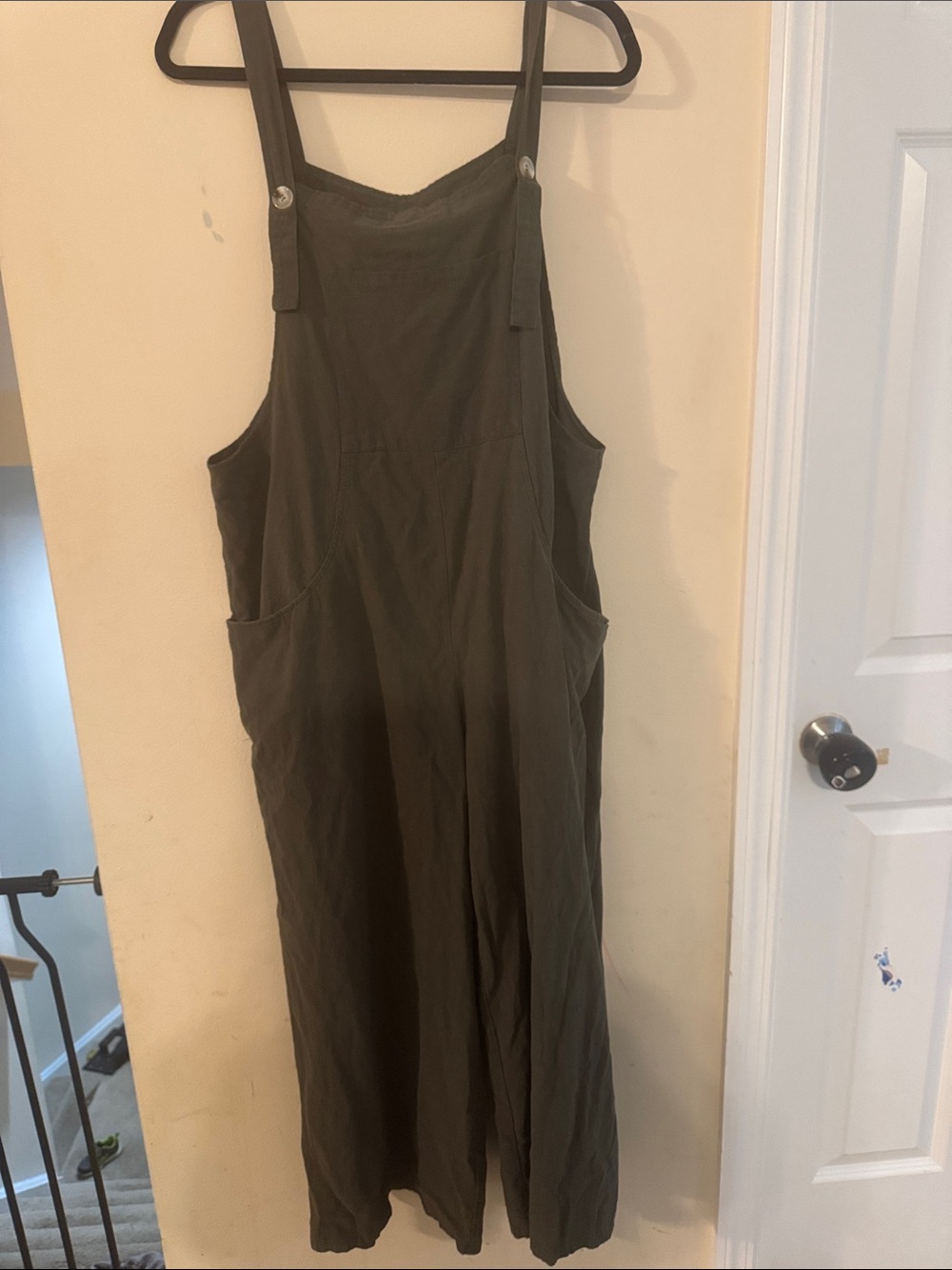Amazon Olive Green Relaxed Wide-Leg Overalls Jumpsuit